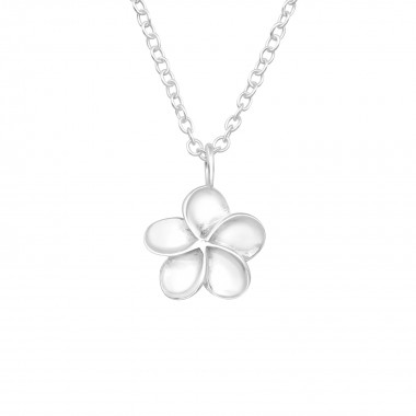 Plumeria Flower - 925 Sterling Silver Silver Necklaces SD40030