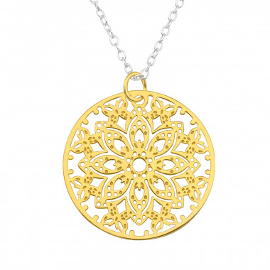 Laser Cut Flower - 925 Sterling Silver Silver Necklaces SD42872