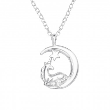 Unicorn And Moon - 925 Sterling Silver Silver Necklaces SD43507