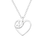 Peace Symbol And Heart - 925 Sterling Silver Silver Necklaces SD43508