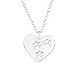 Heart Paw Print - 925 Sterling Silver Silver Necklaces SD44058