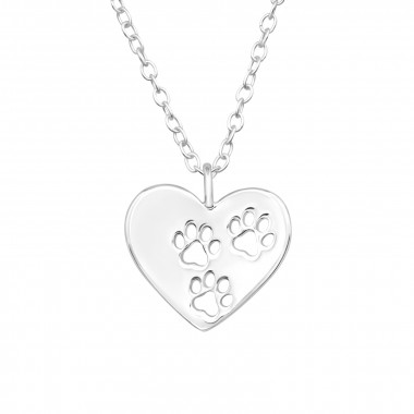 Heart Paw Print - 925 Sterling Silver Silver Necklaces SD44058