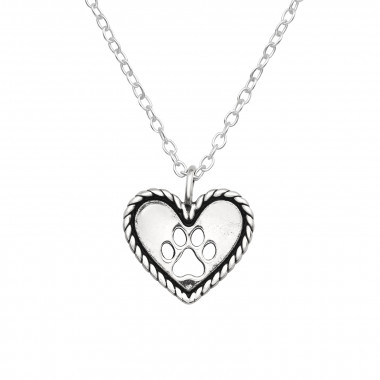 Heart And Paw Print - 925 Sterling Silver Silver Necklaces SD44872
