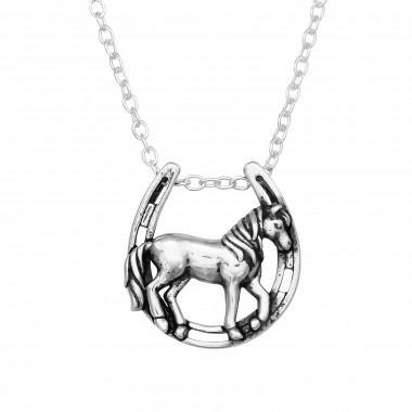 Horse In Horseshoe - 925 Sterling Silver Silver Necklaces SD45107