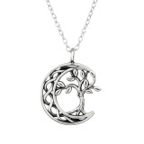 Tree Of Life And Moon - 925 Sterling Silver Silver Necklaces SD45593