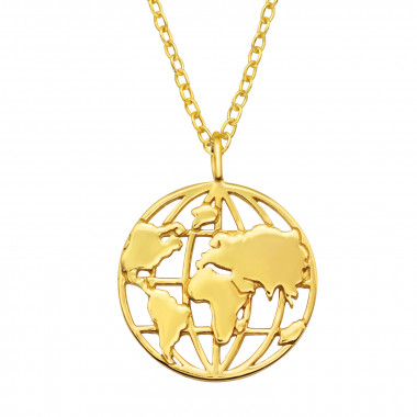World Map - 925 Sterling Silver Silver Necklaces SD46224