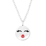Kissing Face Emoji - 925 Sterling Silver Silver Necklaces SD46275