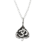 Om Symbol Leaf - 925 Sterling Silver Silver Necklaces SD46281