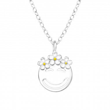Flower Crowned Emoji - 925 Sterling Silver Silver Necklaces SD46983