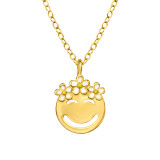 Flower Crowned Emoji - 925 Sterling Silver Silver Necklaces SD46984