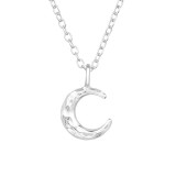 Textured Crescent Moon - 925 Sterling Silver Silver Necklaces SD47098