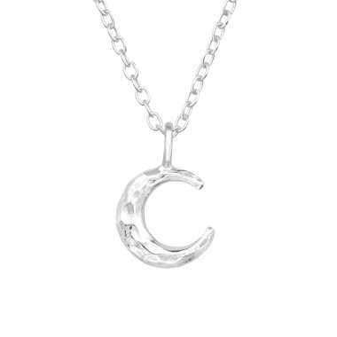 Textured Crescent Moon - 925 Sterling Silver Silver Necklaces SD47098
