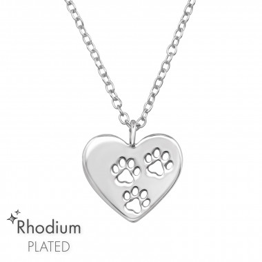 Heart Paw Print - 925 Sterling Silver Silver Necklaces SD47460