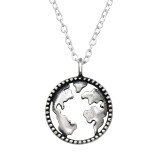 World Map - 925 Sterling Silver Silver Necklaces SD47812