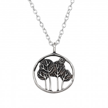 Trees In Circle - 925 Sterling Silver Silver Necklaces SD49484