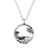 Whale, Sea Turtle And Ocean Wave - 925 Sterling Silver Silver Necklaces SD50059