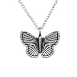 Butterfly Engraved Oxidized - 925 Sterling Silver Silver Necklaces SD51399
