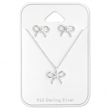 Bow - 925 Sterling Silver Necklace & Stud Sets SD28936