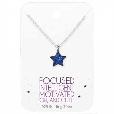 Star Necklace On Cute Card - 925 Sterling Silver Necklace & Stud Sets SD35914