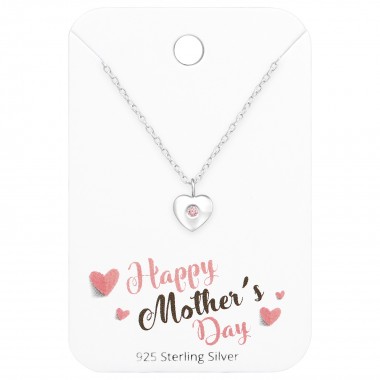Heart Necklace On Happy Mother's Day Card - 925 Sterling Silver Necklace & Stud Sets SD35917