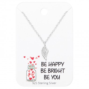 Wing Necklaces On Motivational Quote Card - 925 Sterling Silver Necklace & Stud Sets SD36065