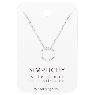 Hexagon Necklace On Simplicity Card - 925 Sterling Silver Necklace & Stud Sets SD36090
