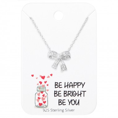 Bow Necklace On Motivational Quote Card - 925 Sterling Silver Necklace & Stud Sets SD36098