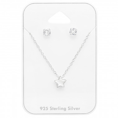Star - 925 Sterling Silver Necklace & Stud Sets SD45136