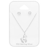 Horse - 925 Sterling Silver Necklace & Stud Sets SD45138