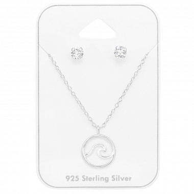 Wave - 925 Sterling Silver Necklace & Stud Sets SD45140