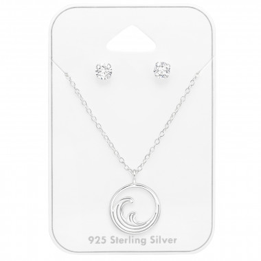 Wave - 925 Sterling Silver Necklace & Stud Sets SD45142