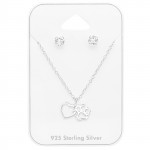 Heart And Paw Print - 925 Sterling Silver Necklace & Stud Sets SD45143