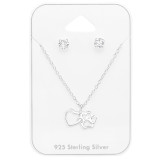 Heart And Paw Print - 925 Sterling Silver Necklace & Stud Sets SD45143