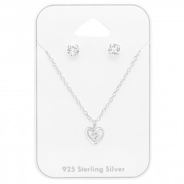 Heart - 925 Sterling Silver Necklace & Stud Sets SD45144
