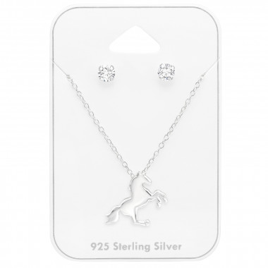 Horse - 925 Sterling Silver Necklace & Stud Sets SD45146