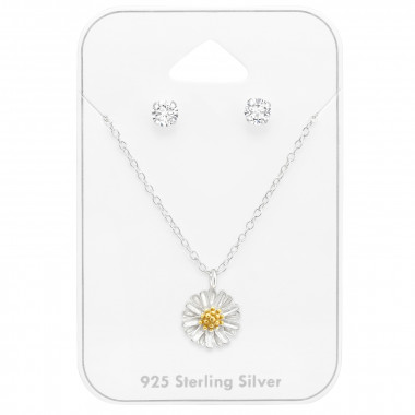 Flower - 925 Sterling Silver Necklace & Stud Sets SD45147