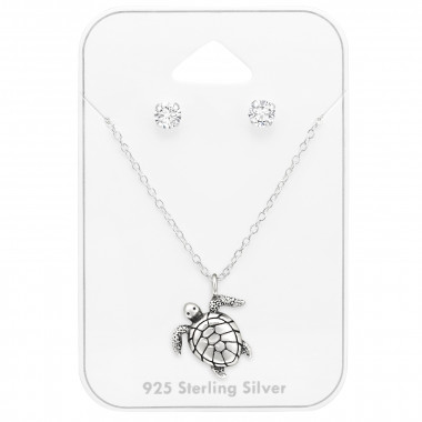 Turtle - 925 Sterling Silver Necklace & Stud Sets SD45148