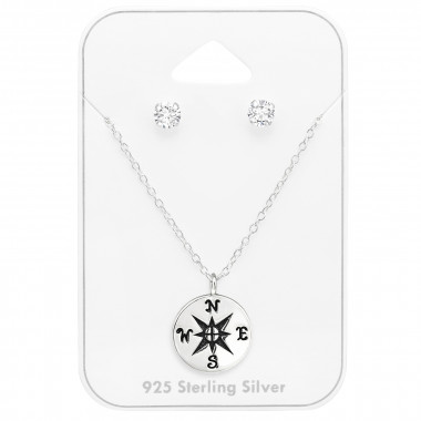 Compass - 925 Sterling Silver Necklace & Stud Sets SD45151