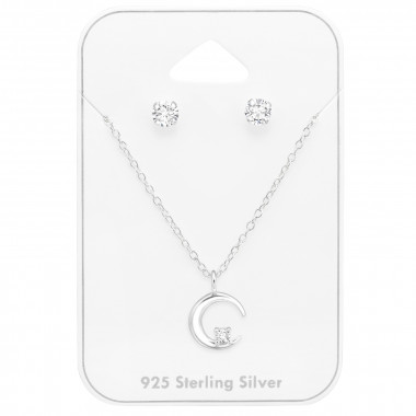 Crescent Moon - 925 Sterling Silver Necklace & Stud Sets SD45153