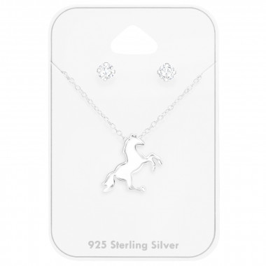 Horse - 925 Sterling Silver Necklace & Stud Sets SD47378