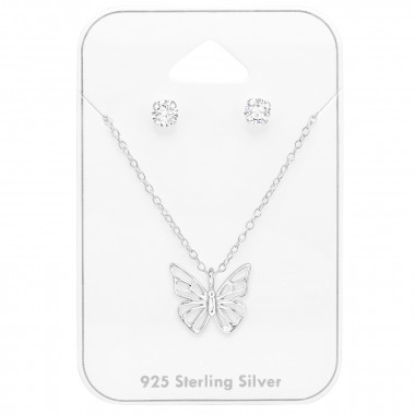 Butterfly - 925 Sterling Silver Necklace & Stud Sets SD48556