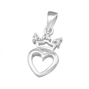 Crowned heart - 925 Sterling Silver Pendants with CZ SD11536