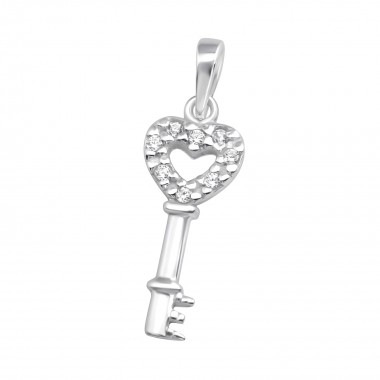 Heart Key - 925 Sterling Silver Pendants with CZ SD37100