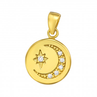 Moon And Star - 925 Sterling Silver Pendants with CZ SD44380