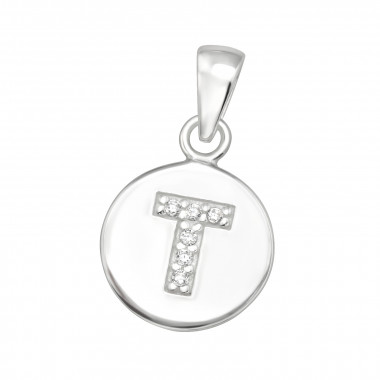 Letter T - 925 Sterling Silver Pendants with CZ SD46534