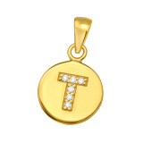 Letter T - 925 Sterling Silver Pendants with CZ SD46535