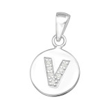 Letter V - 925 Sterling Silver Pendants with CZ SD46538
