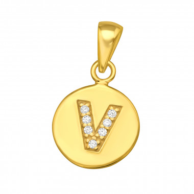 Letter V - 925 Sterling Silver Pendants with CZ SD46539