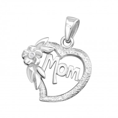 Heart Mom - 925 Sterling Silver Pendants with CZ SD5393