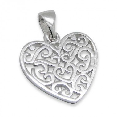 Filigree heart - 925 Sterling Silver Simple Pendants SD3745